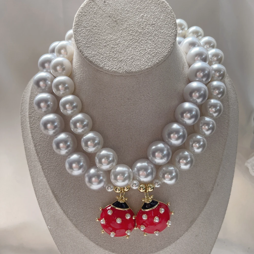 5 pcs/lot Dainty Women Gift Ladybug Pearl Pendant Necklace Cute Insect Jewelry Necklace of Summer Trendy Accessories