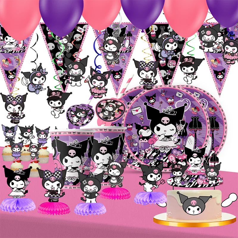 

Kuromi Birthday Party Decorations Kuromi Tablecloth Disposable Tableware Plate Cup Baby Shower Girls Favor Gifts Party Supplies