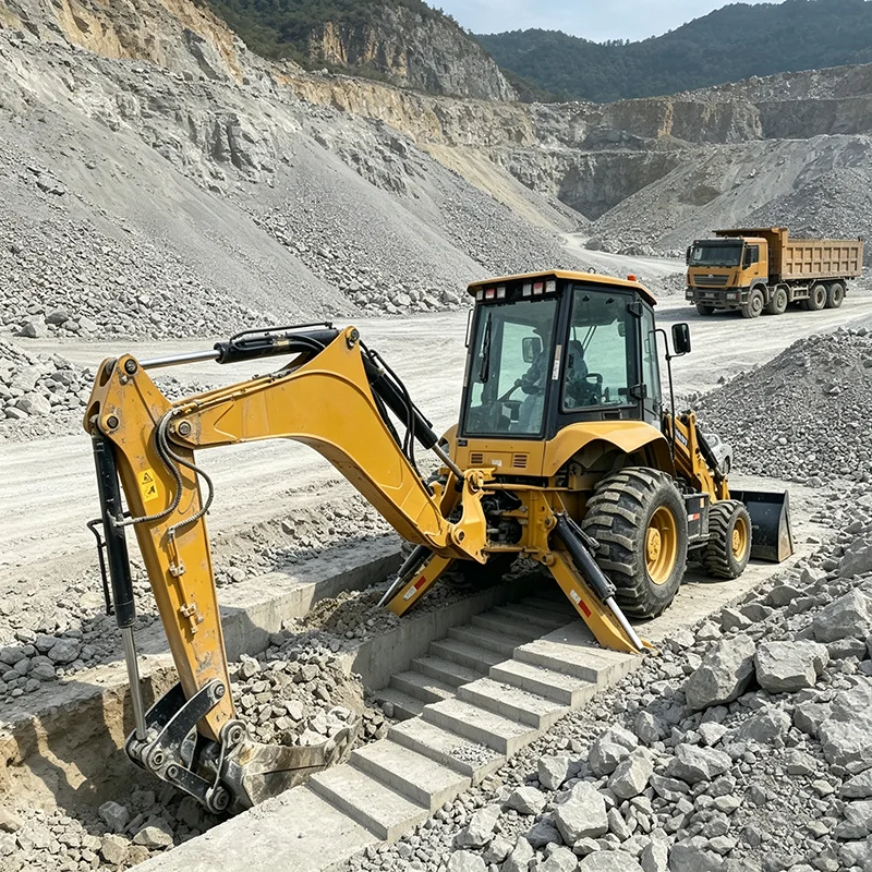 High Efficiency Compact Backhoe Loader Hydraulic Control Wheel Type Earth Moving Machinery