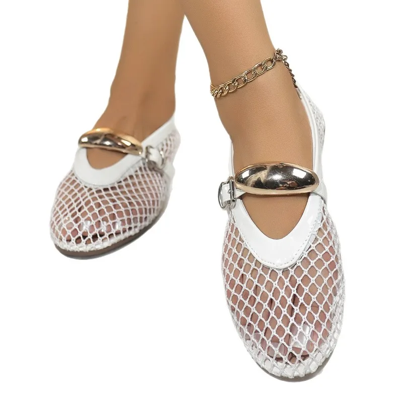 

Roman Style Woven Hollow Mary Jane Women's Shoes Spring and Summer New One-button Soft-sole Fashion Flat Sandals