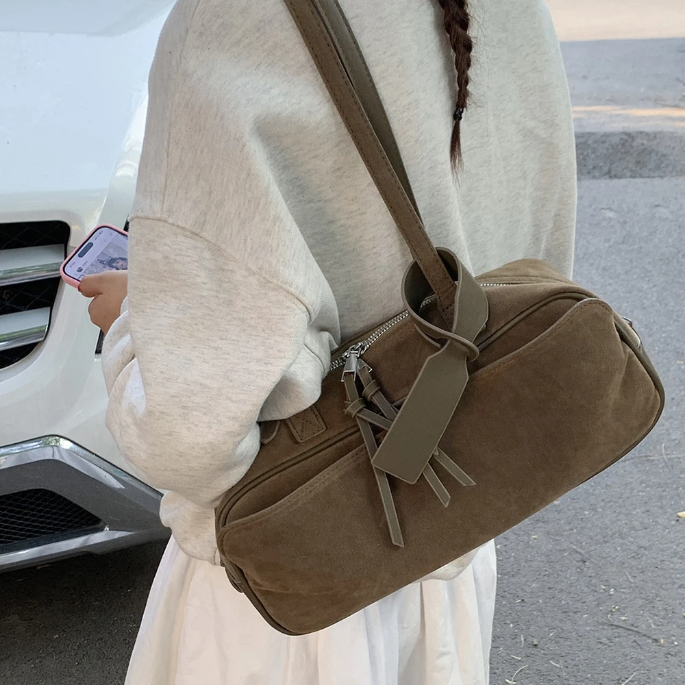 

Retro Faux Suede Pillow Bags for Women Top Handle Handbags Vintage Shoulder Bag High Quality Designer Bag NEW Commuting Bags