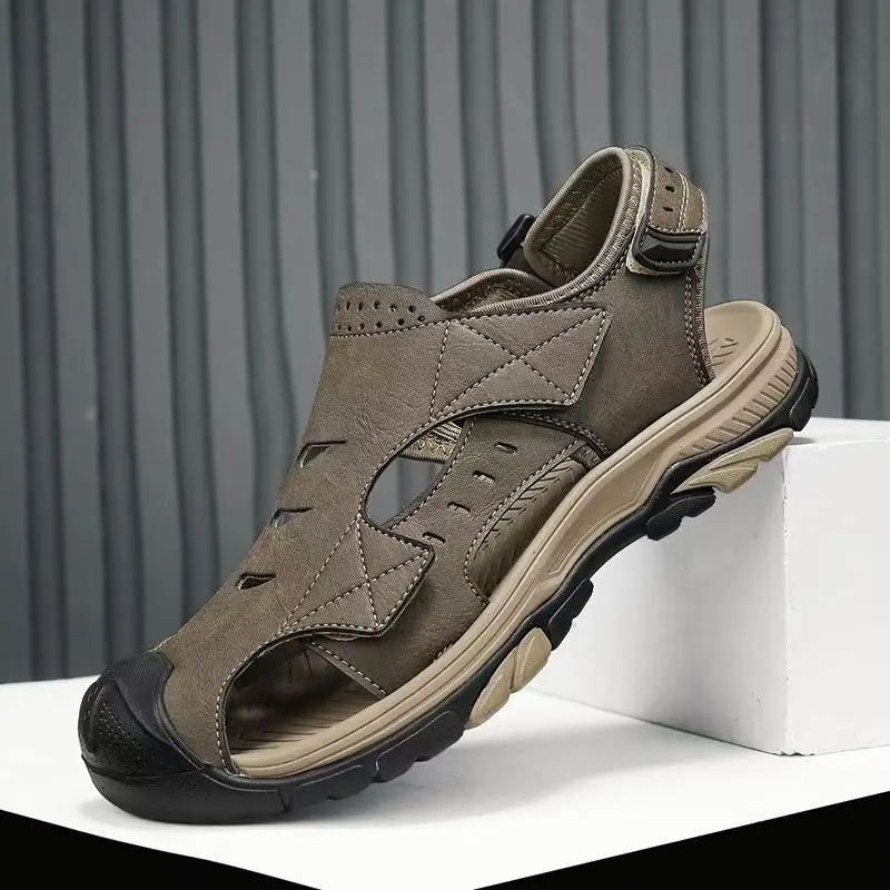 

Men Genuine Leather Big size Baotou Sandals Summer New Thick Sole Wear Resistant Outdoor Beach Sandals Casual Sports Sandals