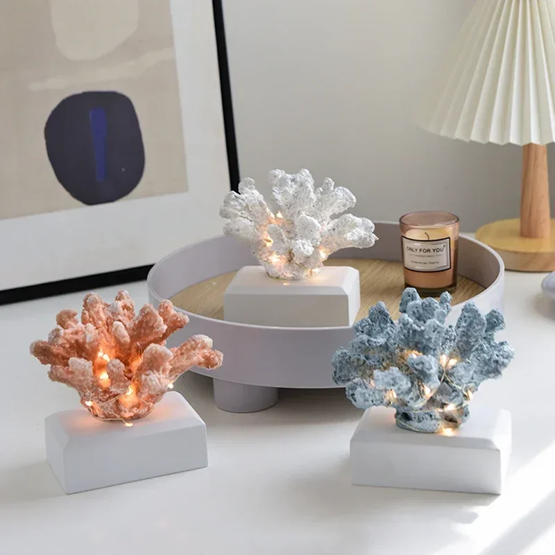 Coral Shell Sculpture LED Lamp Desk Living room Resin Coral Statue Ornaments for Home Decoration Room Decor Bedroom Crafts Gifts