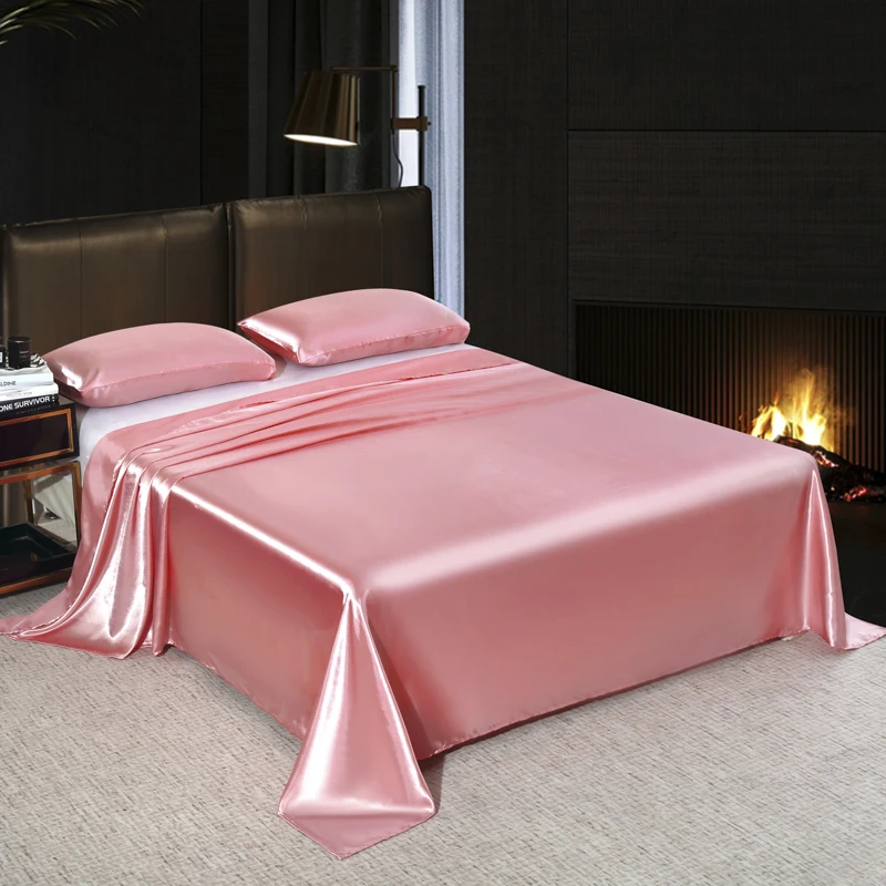 Satin Flatsheet Set High Quality Solid Color Bedsheet Set Single Double Queen King Size Fitted Sheet Set Luxury Bedding Sheet