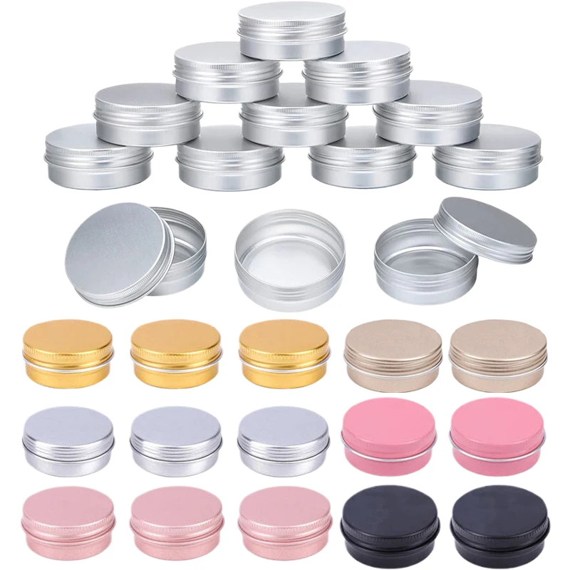 

30Pcs Colored 5g-60g Aluminum Tin Jars Refillable Metal Cosmetic Jar Lip Balm Cans Tea Storage Pots Makeup Travel Containers