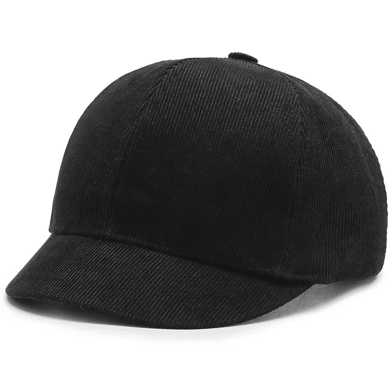 Men\'s Short Brim Baseball Cap Casual Solid Corduroy Soft Top Cap Small Brim Snapback Caps for Women Bone Gorras Dad Hat