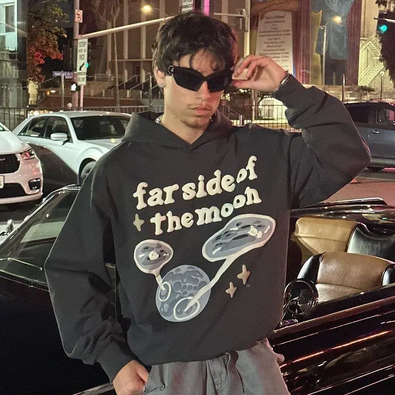 Couple's Y2K American Sle Faux Fur Hoodie Sweatirt Print High Street Casual 2023 Ro Sle A-Line Long Sve ort Dr