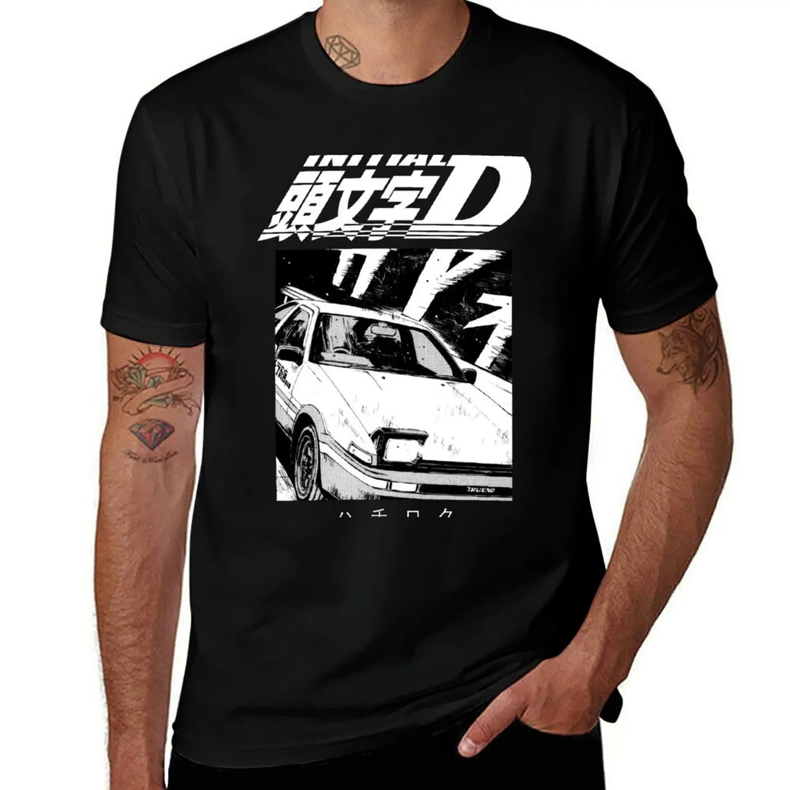 

Initial D Manga Panda Trueno Hachiroku 86 T-Shirt quick-drying Short sleeve tee for a boy plain black t shirts men
