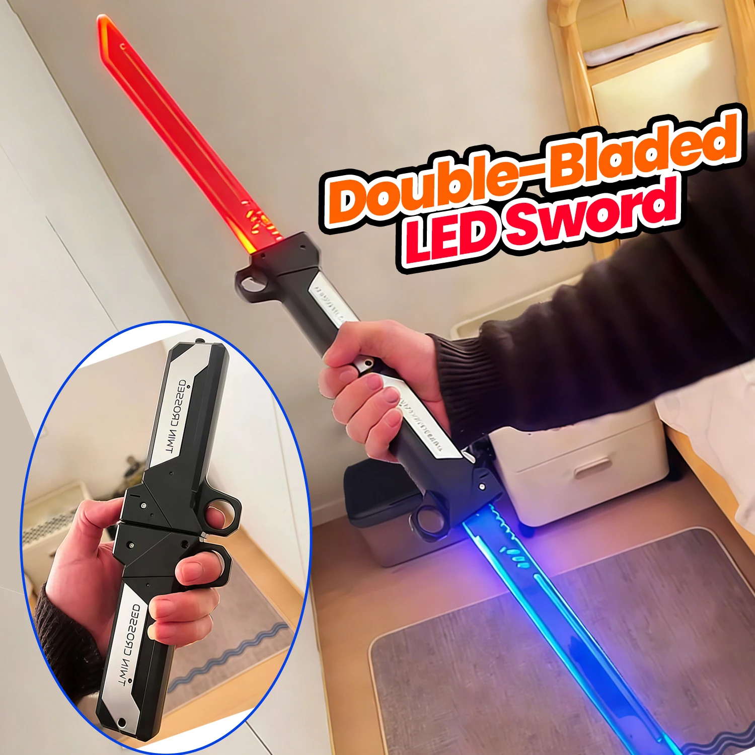 

Double-Bladed Retractable Lightsaber with Switchable Light Dual Sword Desk Ornament Future Warrior Weapons Model Cosplay Props