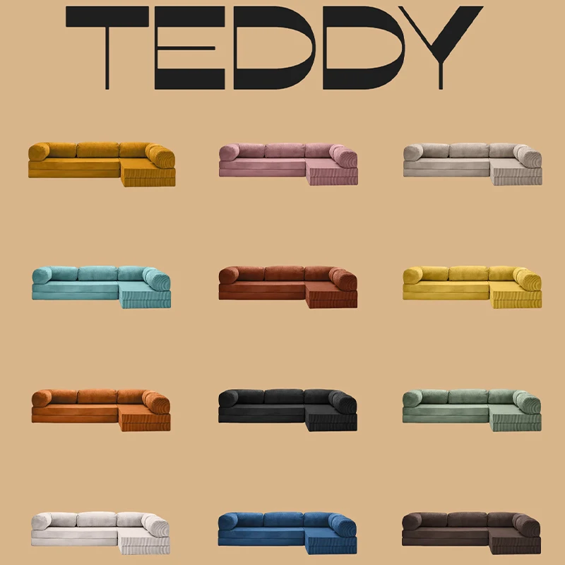 Teddy Corduroy Fabric Extendable Square Villa Living Room Foldable Compress Sofa Set Furniture