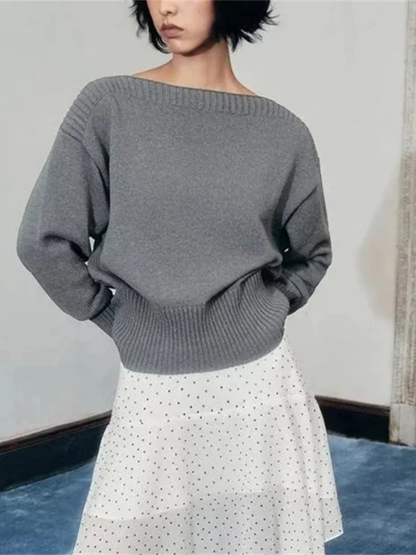 جديد الخريف المرأة Faionable لون نقي فضفاض طويل Sve العلوي محبوك سترة بسيطة تخفيف Sle تصميم واحد أكتاف