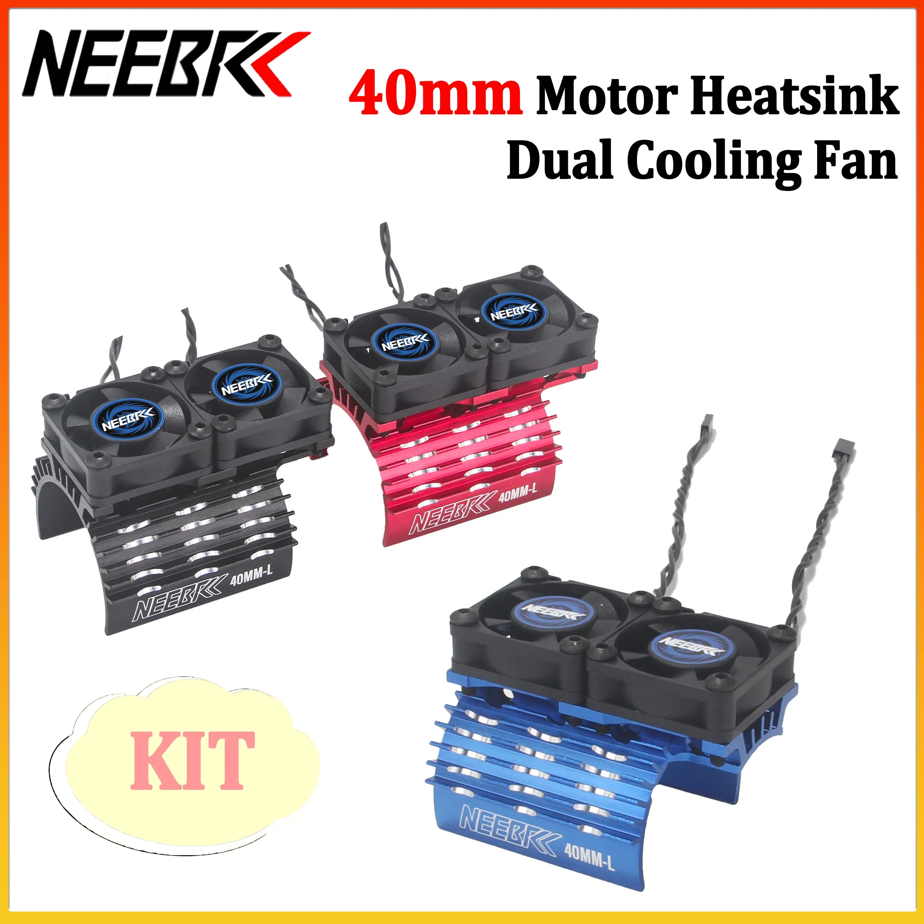 NEEBRC 40mm RC Motor Heatsink with Dual 30mm Cooling Fan 25000RPM 5-12V for 1/8 1/10 RC Car Drift Brushless Motor Traxxas Axial