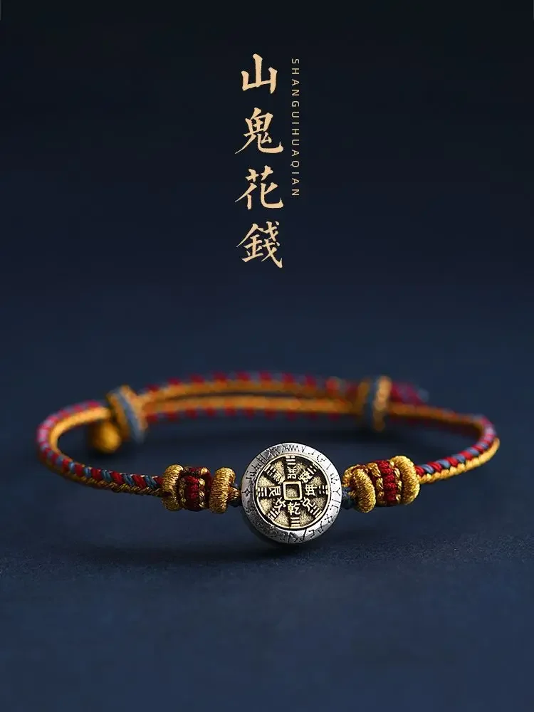 

999 Sterling Silver Mountain Ghost Spending Bracelet Men's and Women's Fashionable Chinese Style Handmade Woven Amulet Hand Rope