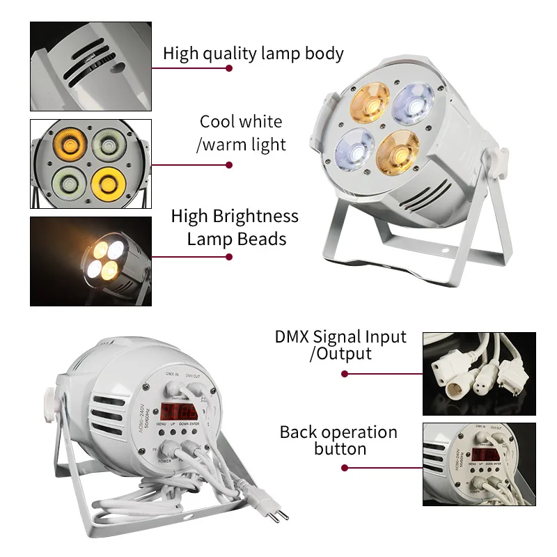 DMX 4x50W LED Par Light 200WCOB Cold White Warm White Shell Stage DJ Performance Lighting Wedding Party Disco Light