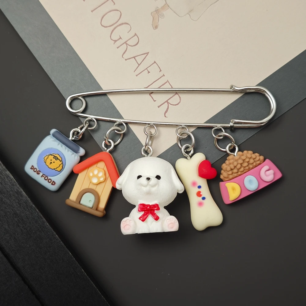 

3D Resin Bichon Frise Dog Animal Brooch Pins Vivid Women Breastpin Handmade Gift