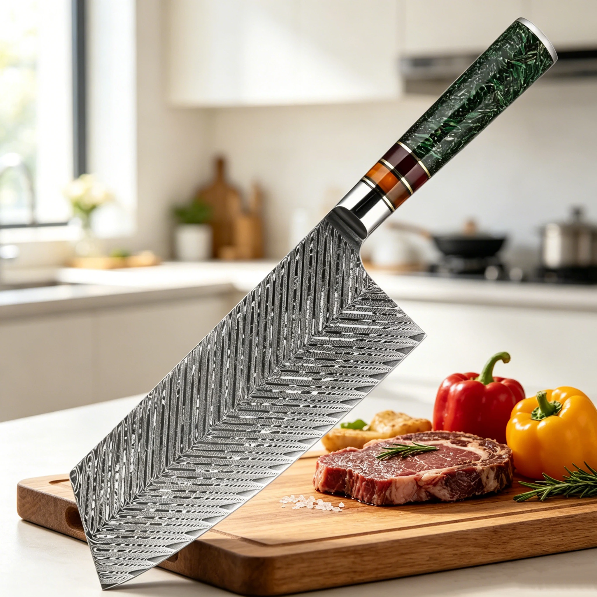 

XITUO 7 Inch Cleaver Knife Japanese Damascus Steel Sharp Kitchen Butcher Knife for Chopping Meat &Veggies,Rice Husk Resin Handle