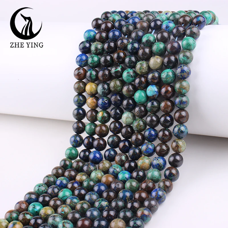 Zhe Ying 7A Azurite Gemstone Beads Round Loose Natural Beads for Jewelry Making Bracelet Necklace Diy Accessories