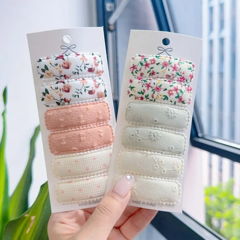 

6PCS/Set Fabric Barrettes Square Flower Print Snap Hair Clips For Baby Girls Infant Lace Embroidery Hairpins Handmade Hair Bows