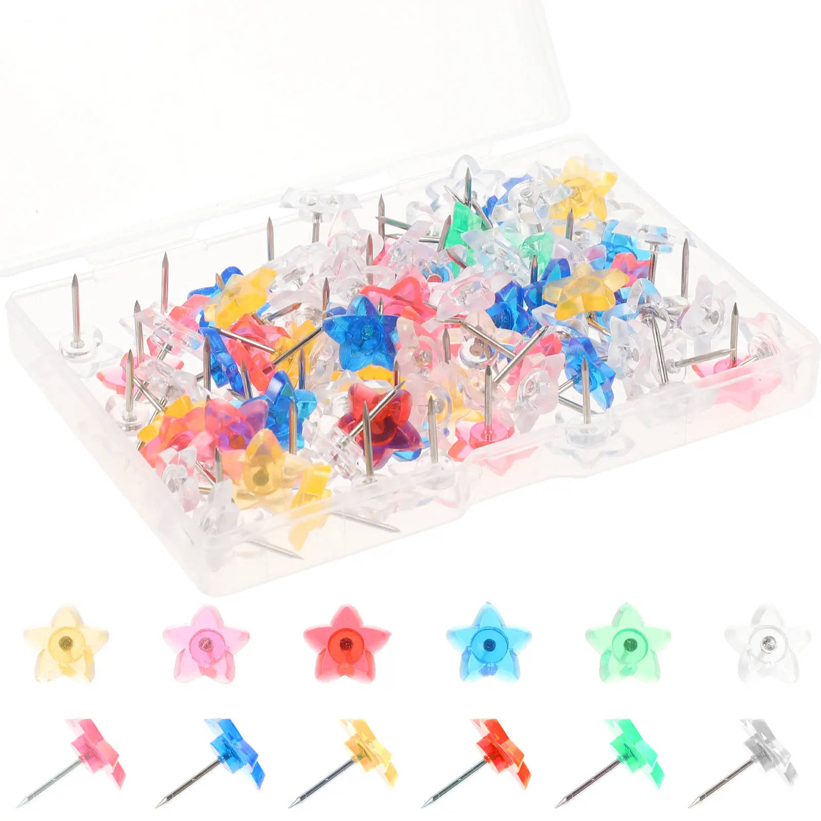 100Pcs Transparent Color Push Pins Delicate Multi-Function Thumb Tacks for Office Study Cork Board Map Supplies