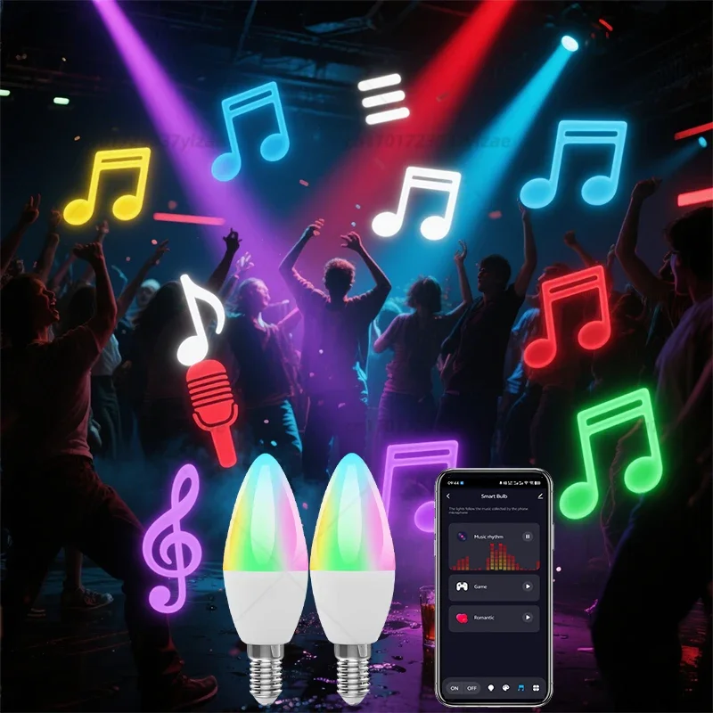 Led Bulb Candle Smart Lamp E14 TUYA Bluetooth Dimmable RGB Light 220V Tuya APP Group Control Smart Life For Home Room Decoratio