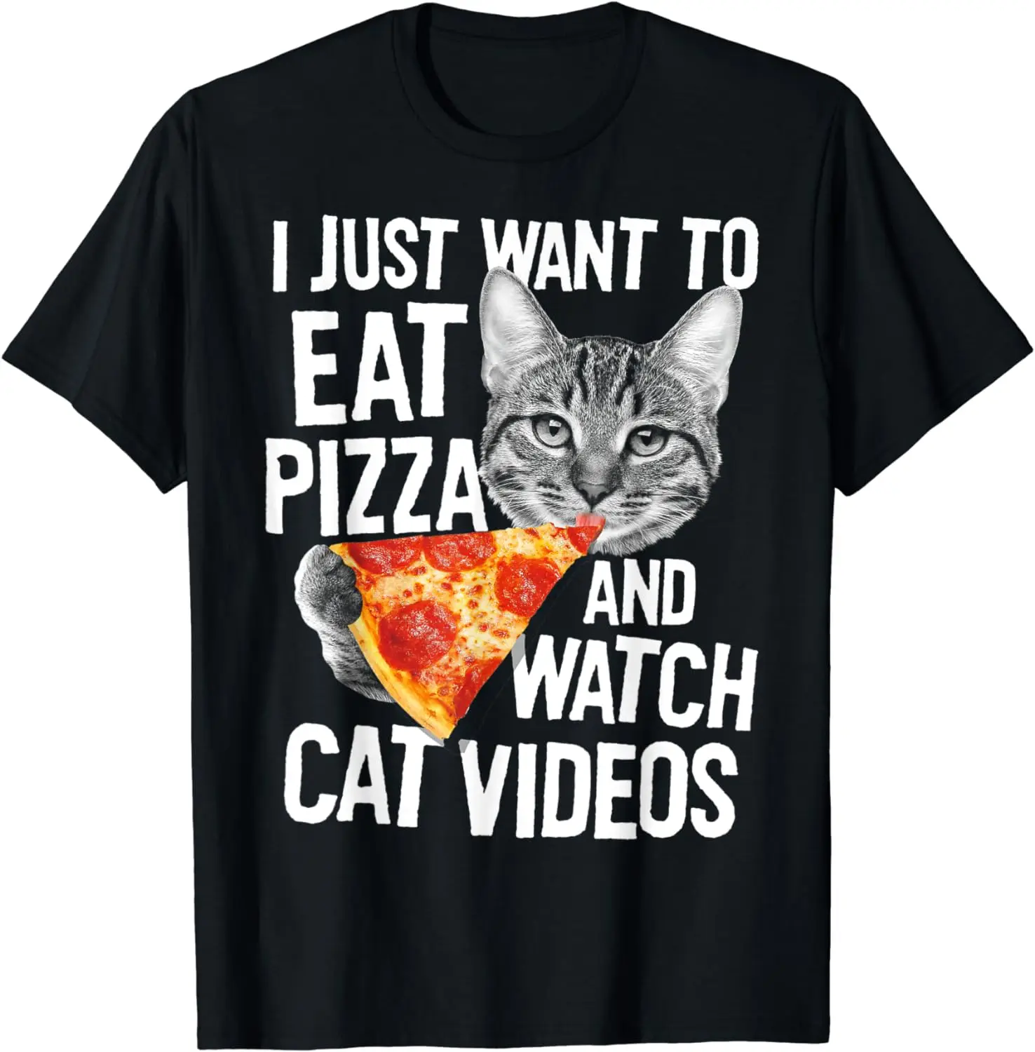 Eat Pizza & Watch Cat Videos Funny Food Graphic T-Shirt