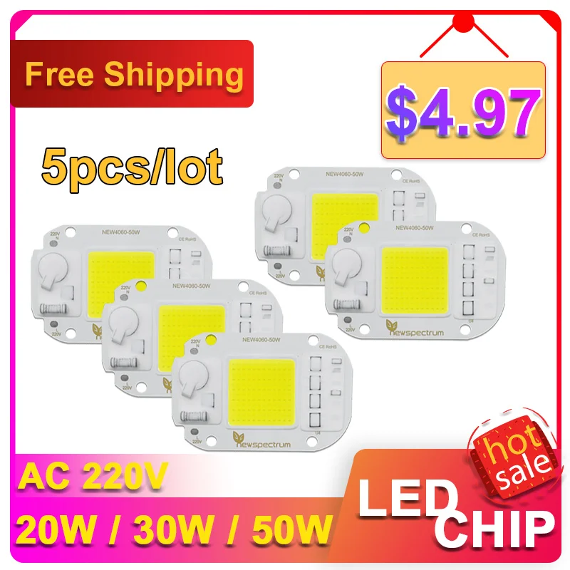 5 pcs/lot LED COB Lamp Chip 20W 30W Chip LED 50W AC220V 240V Driverless for DIY Flood Light Led Bulb Spotlight Outdoor Lamp Bead