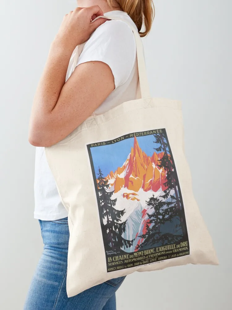 

MONT BLANC and L' AIGUILLE MOUNTAINS Automobiles Excursions 1924 French Vintage Travel Tote Bag shoping bag