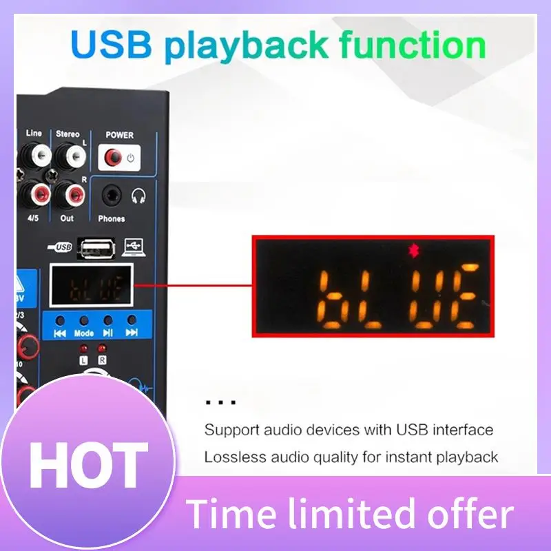 

5 Channel USB Audio Mixer With Wireless Microphone Studio Sound Mixer Bluetooth REC DJ Console Mixing For Karaoke Durable