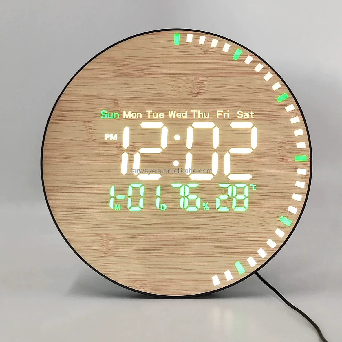 

10 Inch Large Digital Wall Clock with Remote Control, with Date Temperature Humidity Display, Modern Round Wooden Wall Clocks