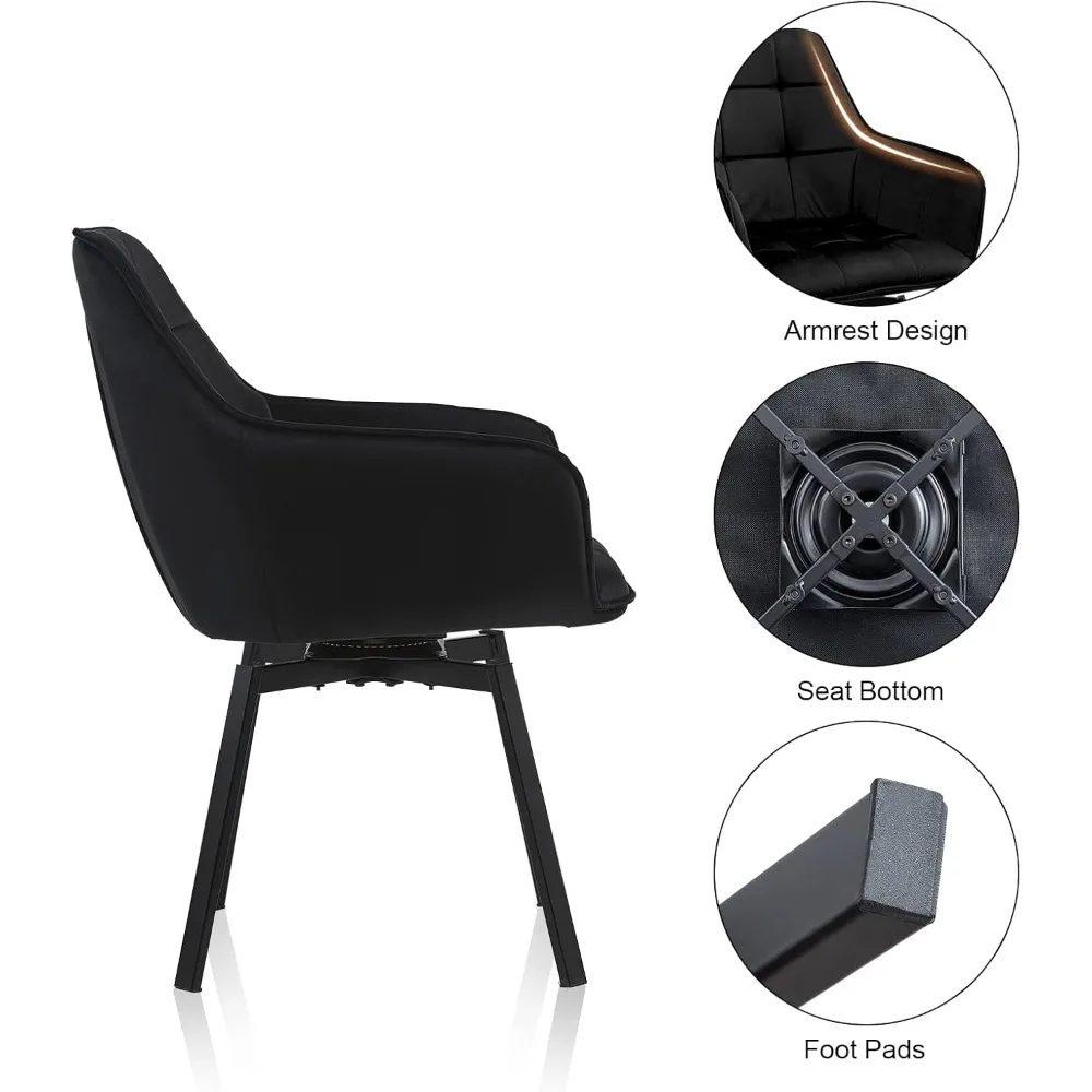 طقم كراسي طعام دوارة حديثة مكون من 4 قطع، كراسي منجدة مخملية بأرجل معدنية، كراسي قابلة للدوران لضيوف المطبخ R