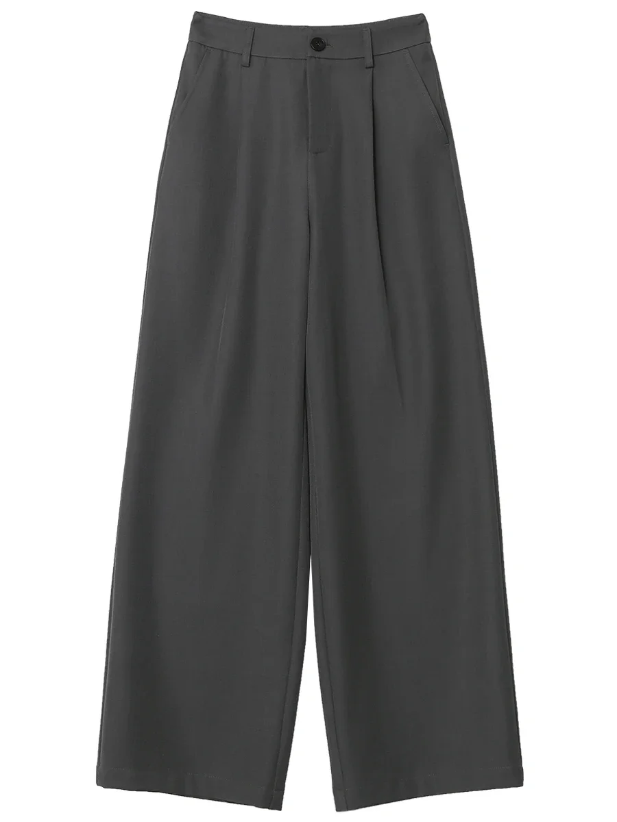 CHIC VEN Vrouwen Broek Koreaanse Casual Hoge Taille Geplooide Wijde Pijpen Pak Broek Vrouwelijke Effen Losse Broek Lente Herfst Nieuwe 2025