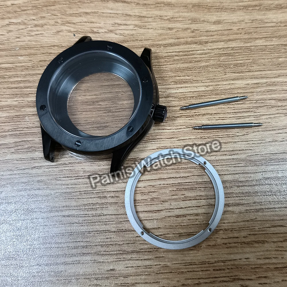 Parnis 44mm cristal de safira aço inoxidável 5ATM caixa de relógio de pulso adequada para movimento automático Japão NH35