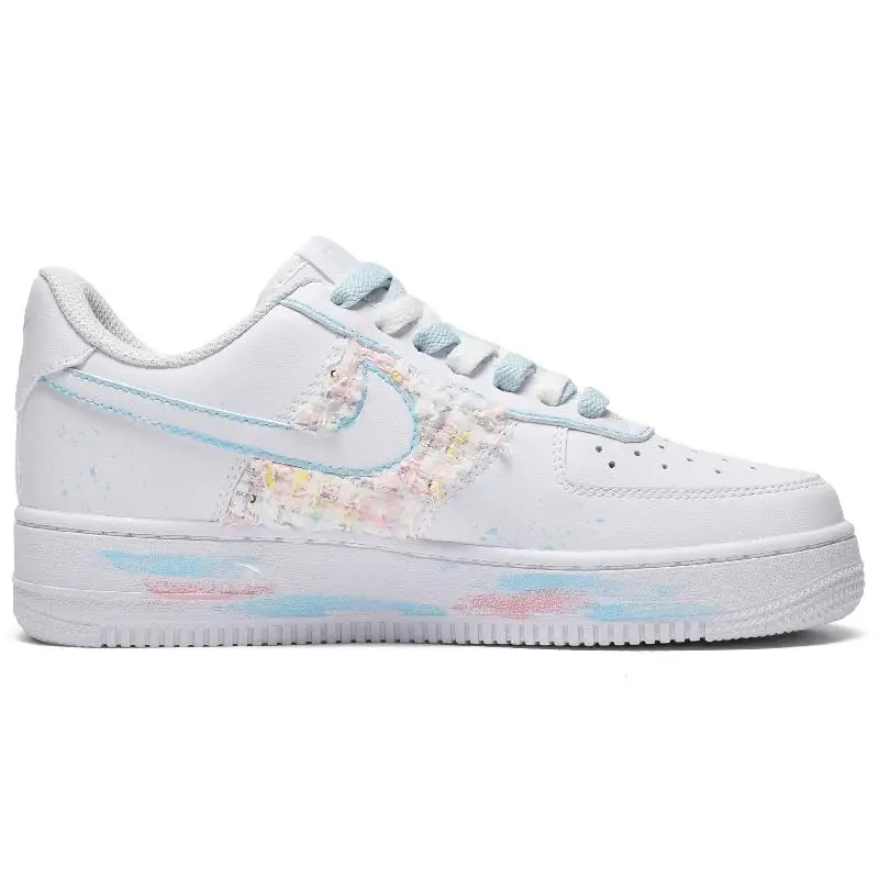 【Customize】Nike Air Force 1 Skateboarding Shoes Men Low-top Pink Blue White Sneakers shoes CW2288-111