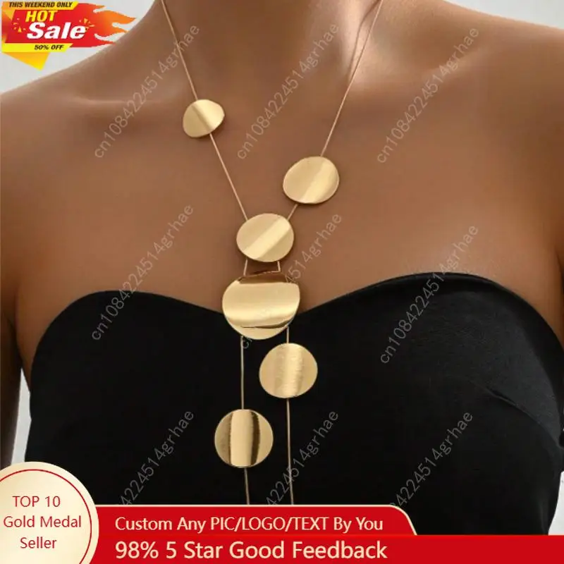 

Fashion Temperament Geometric Round Piece Long Necklace Women's Personality Y-Shaped Tassel Collarbone Chain