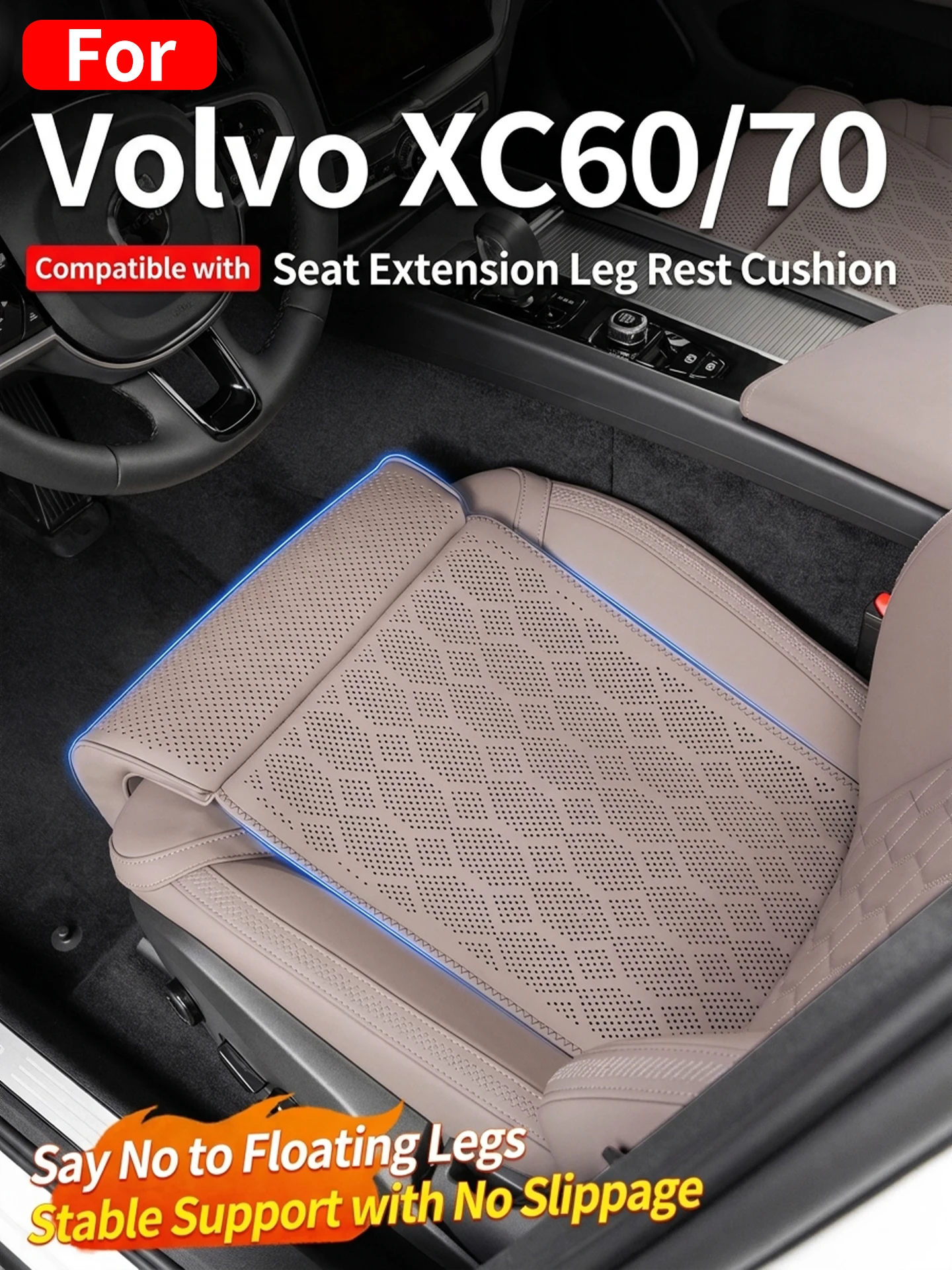 For Volvo XC60 XC70 Car Seat Extension Leg Rest Cushion Breathable Seat Extender Thigh Support Pad Comfortable