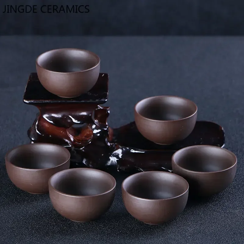 6pcs Chinese Handmade Purple Clay Tea Cup Travel Pu\'er Teacup Zisha Tea Set Water Cup Household Drinkware Tea Accessories