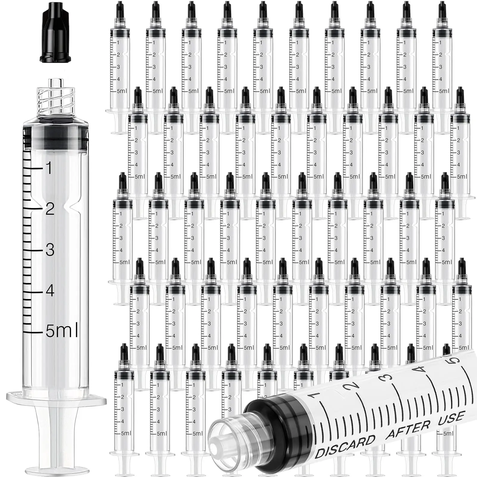 100pcs 5ml/5cc Sterile Luer Lock Syringes Individually Sealed with Cap for Liquid Dispensing, Lab Measuring, Pet Feeding
