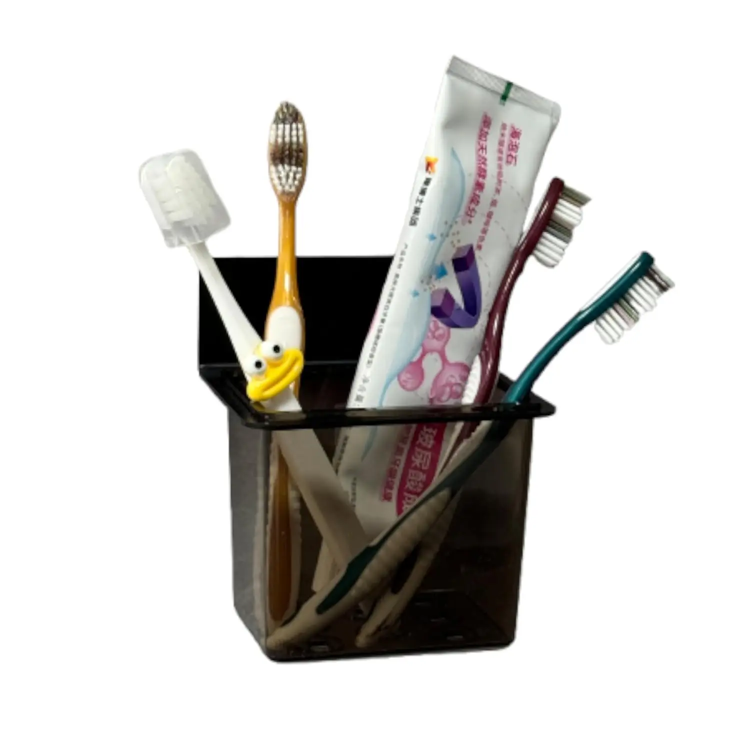 

Toothbrush Holder Toothpaste Holder with Wall Mounted Metal Frame & Plastic Black Bathroom Organizer with Tape for Bathroom Toot