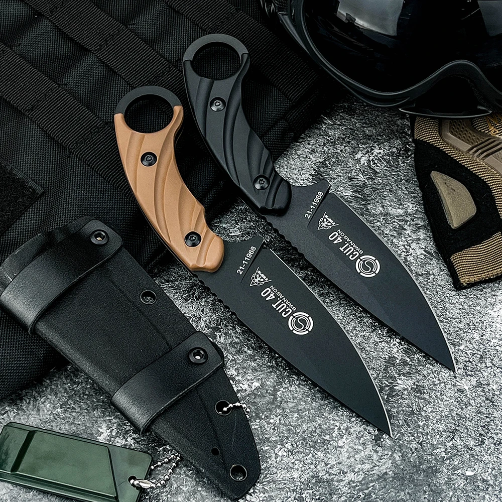 TPS CUT Outdoor Adventure 8Cr13Mov Blade Knife Wilderness Exploration Nylon Fiber Handle Fixed Blade Knives with Kydex Sheath