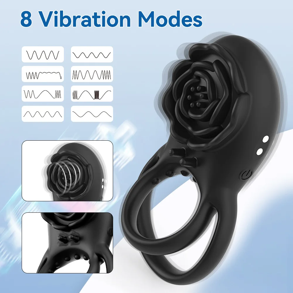 Men Remote Control Rose lock Dual Vibrating Penis Rings Cockring for Ejaculation Delay Clit Stimulation Sex Toy for Couples