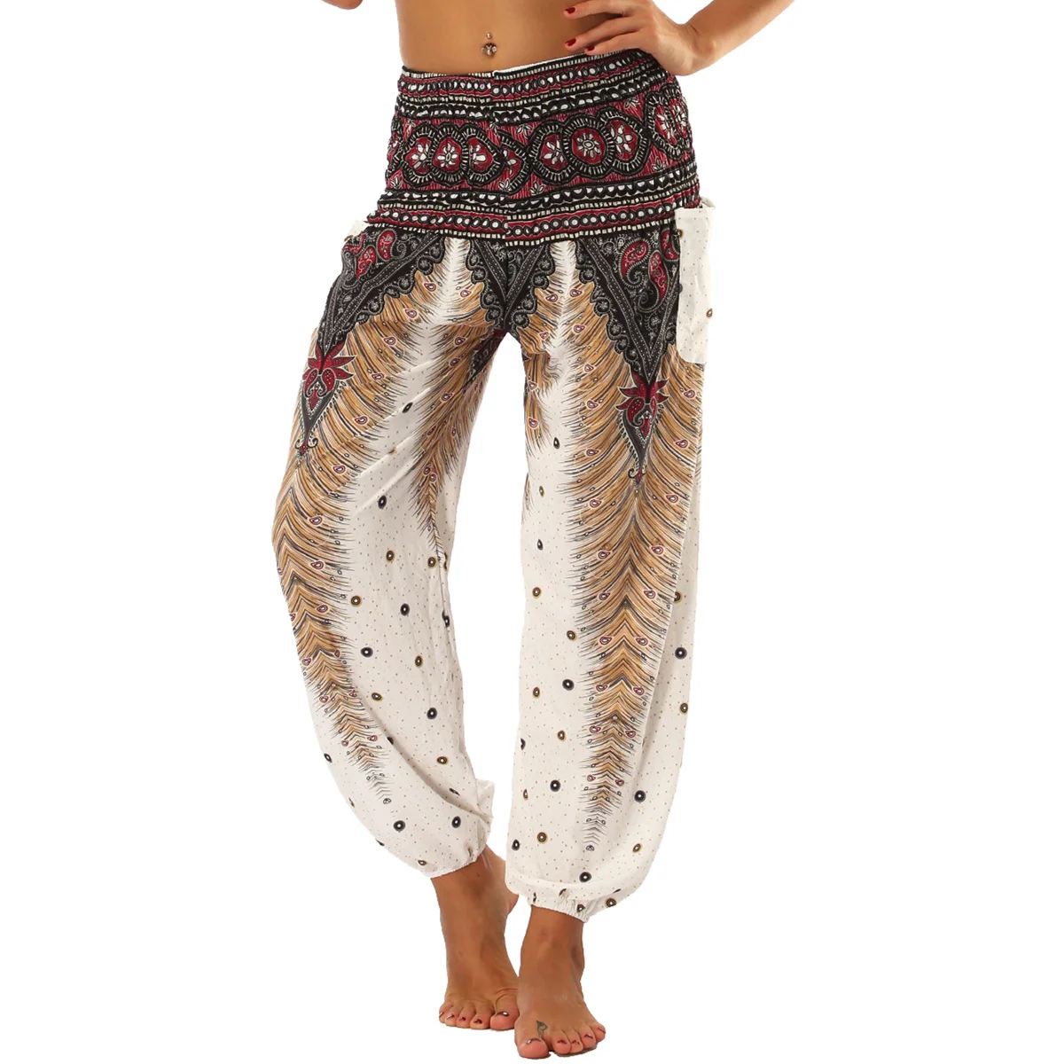 Alpha Yoga Outfits Pantaloni stile harem Boho per donna Pantaloni da jogging da corsa in vita alta elastica Pantaloni bohémien Boho Hippie