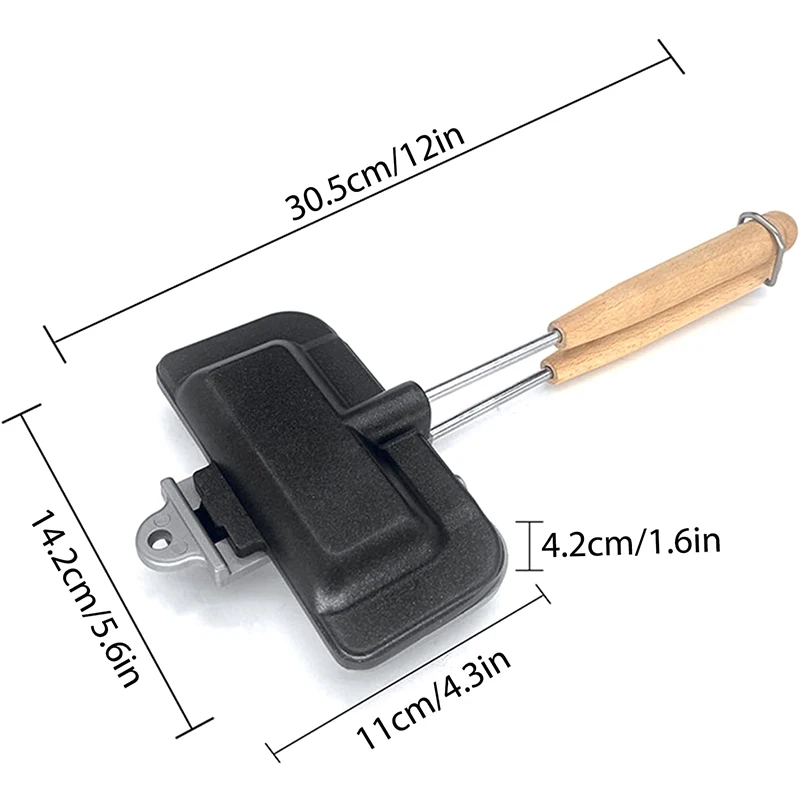 1Pc Sandwich Maker with Wooden Handle Non-stick Sandwich Grill Pan Double Sided Grilled Cheese Maker Portable Sandwich Stovetop