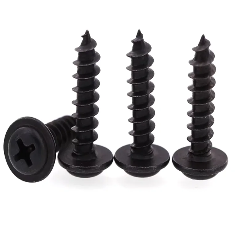 20-100pcs PWA M1.2  M1.4 M1.7 M2 M2.3 M2.6 M3 M4 Round Head Carbon Steel Screws Self-tapping Screws Black Padded