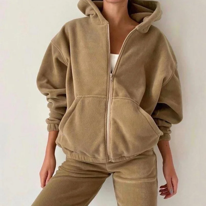 

2023 Autumn and Winter Fashion Women's New Pure Color Temperament Two-piece Simple Sports and Leisure Sweater Suit Women's Trend