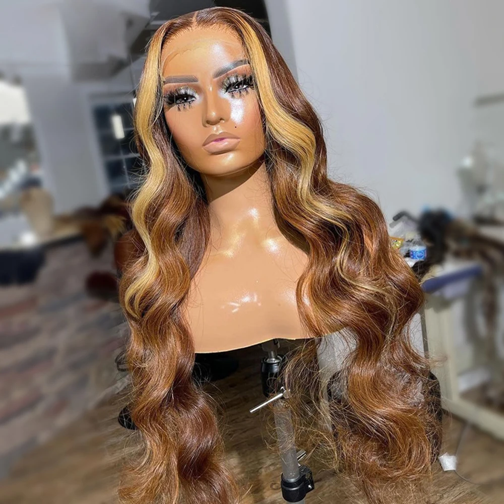 Allove Highlight 613 Brown Wig Body Wave Lace Front Wig  Transparent Lace Wig 13x4 Colored Human Hair Wigs For Women