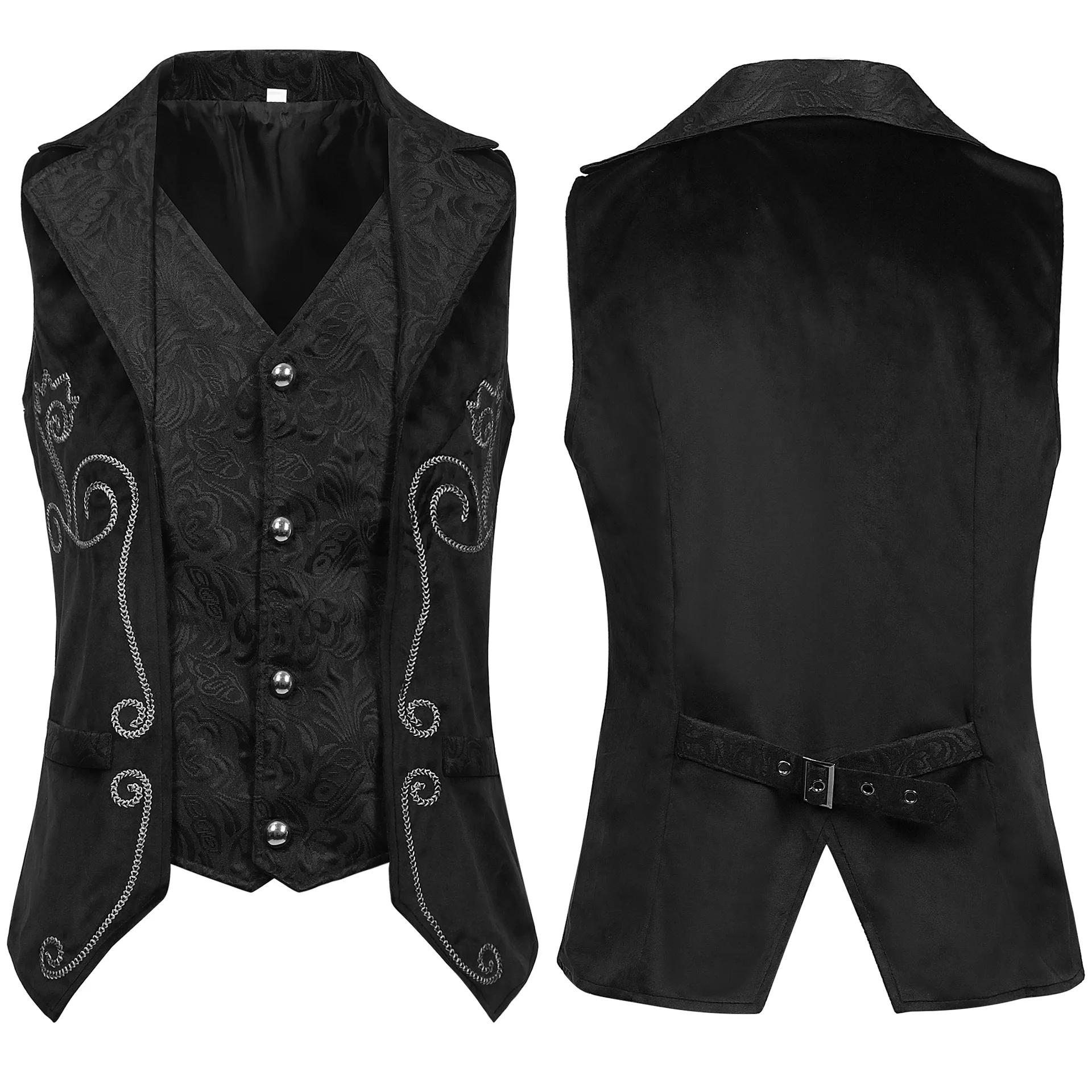 

New Mens Medieval Retro Casual Waistcoat Steampunk Black Adult Cosplay Jacket Vest Victorian Renaissance Tailcoat Party Costume