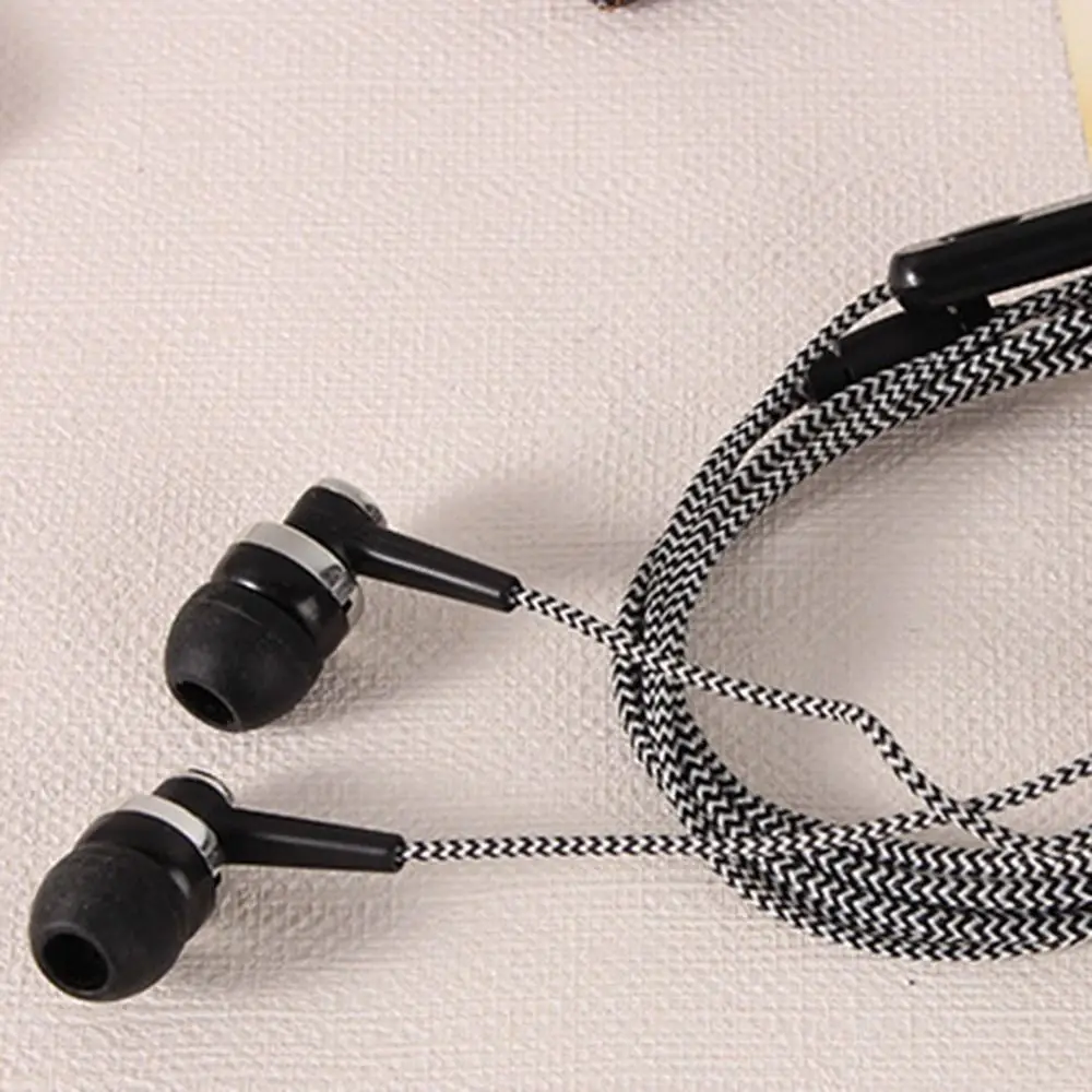 Stereo In-Ear Earphone Earpiece With Microphone 3.5mm Earbuds Universal Nylon Weave HiFi Headphone Mobile Phone Computer MP3