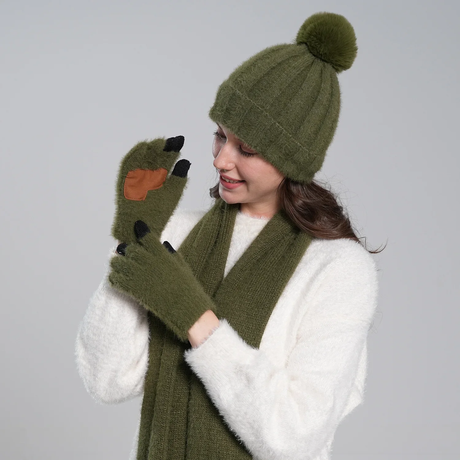 Knitted Hat Scarf Touchscreen Gloves 3 Piece Set for Men and Women Cold Weather Accessories