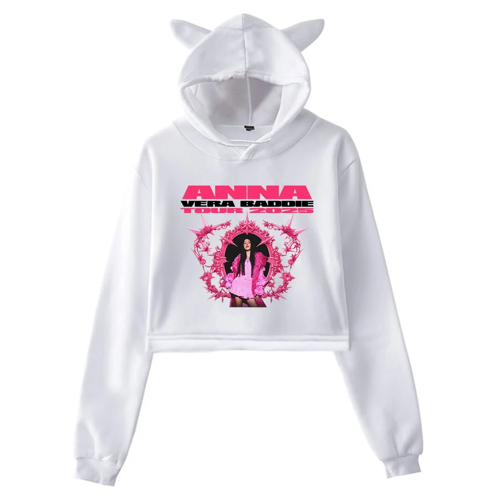 GF آنا بيبي فيرا بادي جولة هوديي آذان القط قمصان سويت شيرت بقلنسوة كم طويل المحاصيل الأعلى ملابس النساء الموضة #2