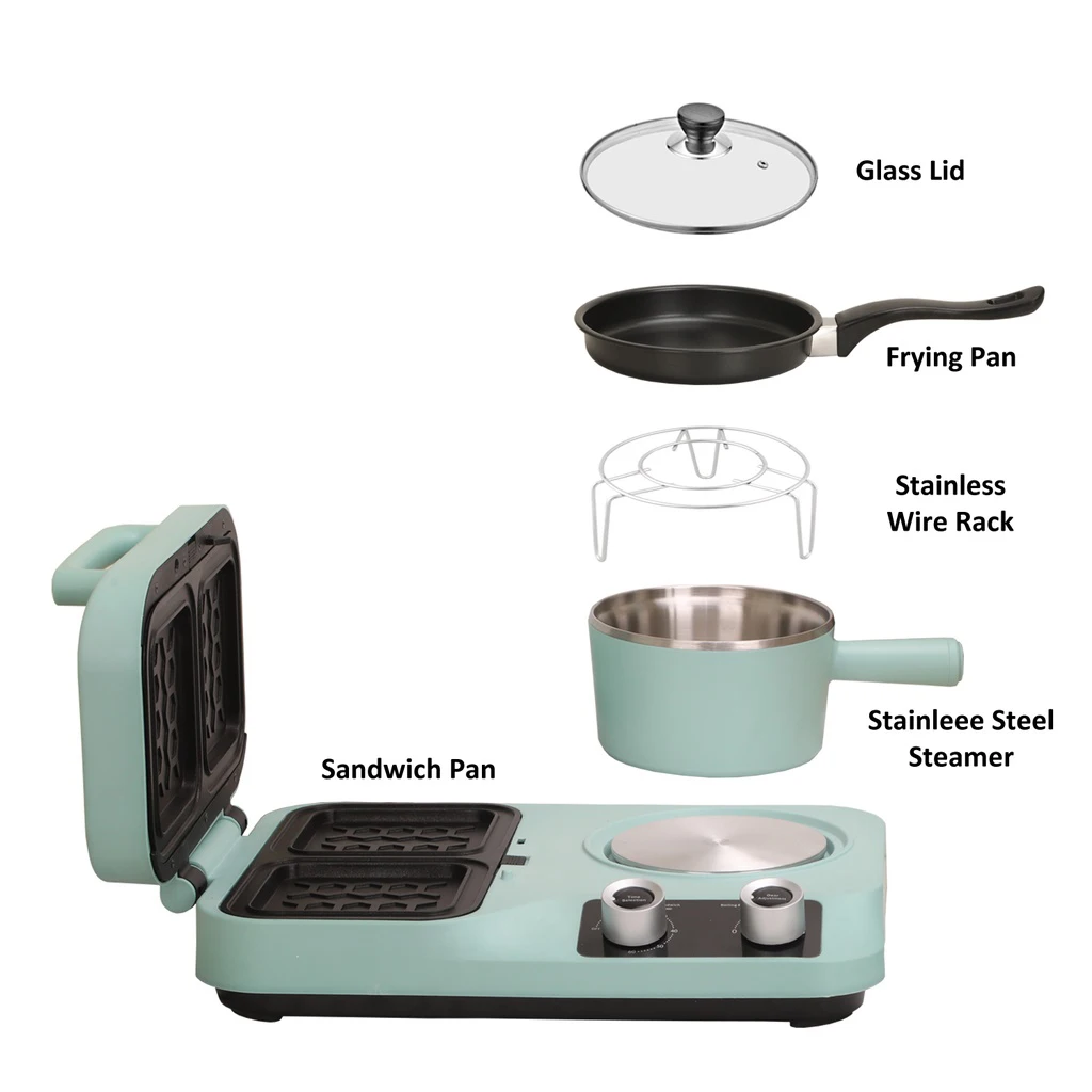 حار بيع 4 في 1 محمصة صانع الساندوتشات متعددة الوظائف مقلاة مقلاة الغذاء البخاري آلة صنع الإفطار